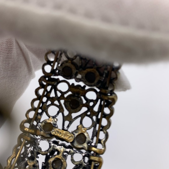 SDLZ Bracelet Statement Lattice Cuff Ornate Flower & Rhinestones - Picture 9 of 13